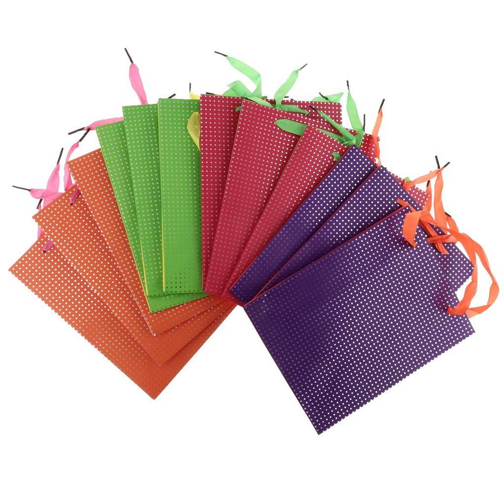 Tubayia 12-Piece Gift Bags, Candy Bags, Paper Bags with Ribbon Handles for Birthday Parties