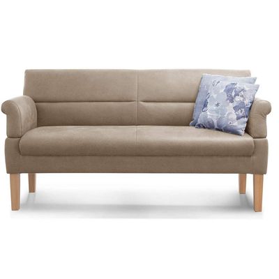 Cavadore Kira 3-Seater Sofa with Spring Core, Folding Armrests, Beige Leather Look