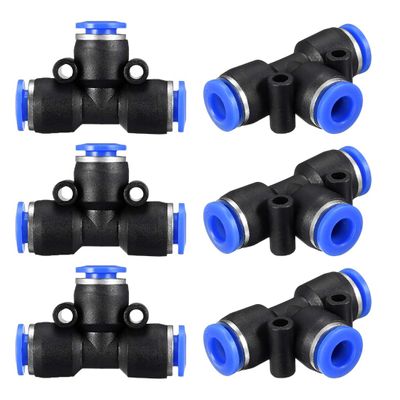sourcing map 5-Piece Plastic T-Shaped Push-to-Connect Tube Fitting, 6 mm (15/64 in) OD, Blue