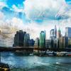 Feeby Geometric New York City Bridge Canvas Print, Blue, 90 x 60 cm view 4