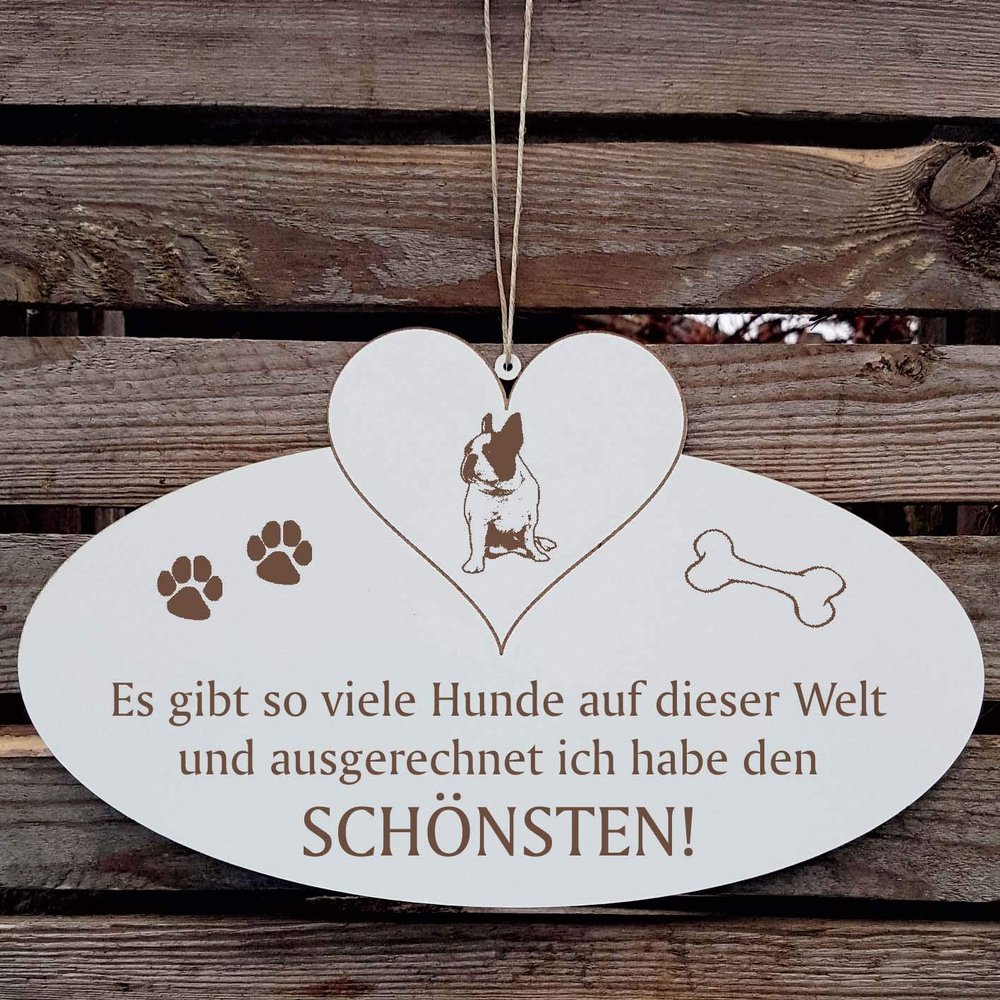 Decorative Sign with Heart, “Prettiest Dog in the World” – French Bulldog 01, approx. 20 x 12 cm