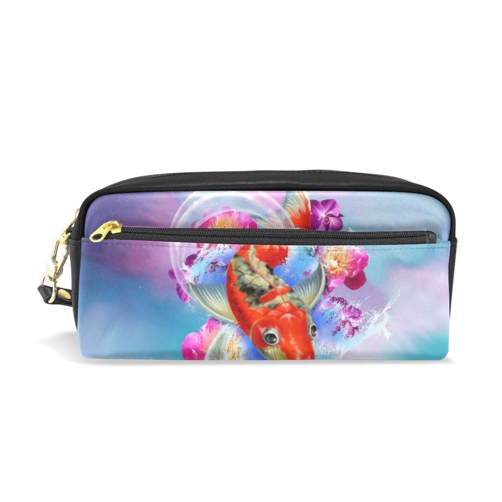Eslifey Koi Flower PU Leather Portable Pencil Case