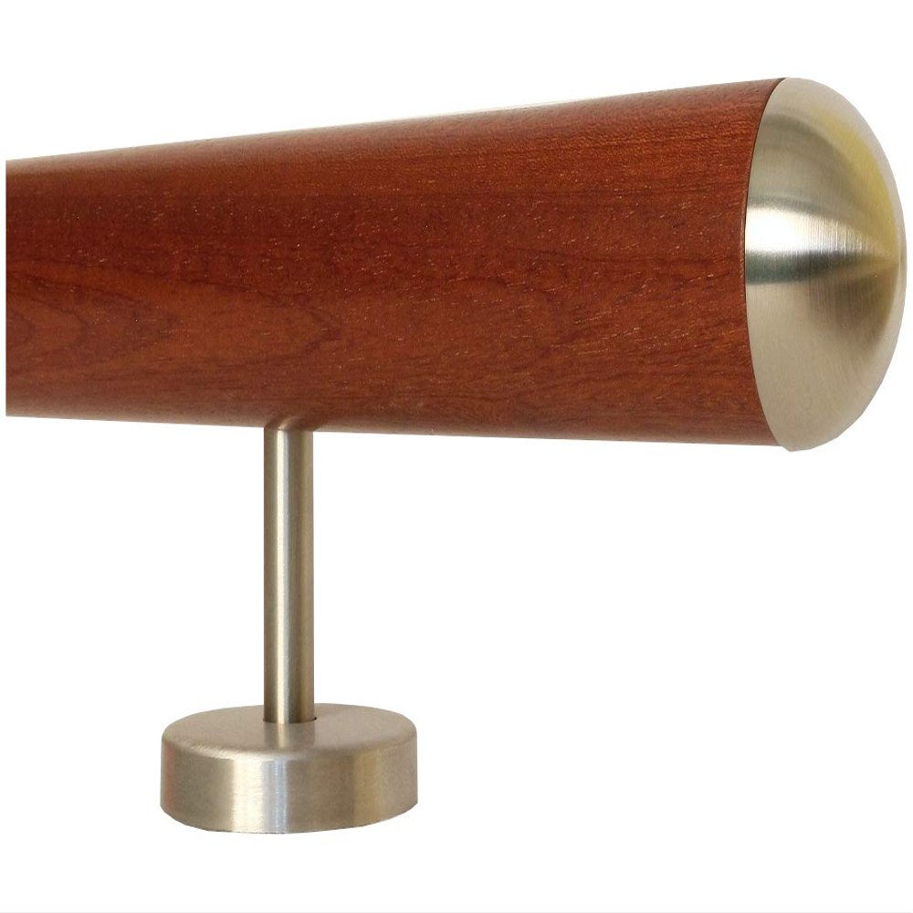 TIBU Mahogany Stair Handrail, 270 cm, with 4 Straight Stainless Steel Brackets and Semicircular End Caps