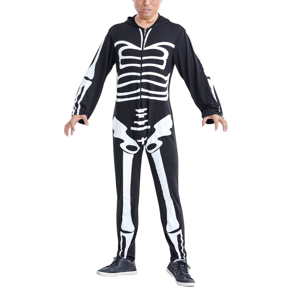Jolisson Unisex Skeleton Couples Onesie Jumpsuit Costume