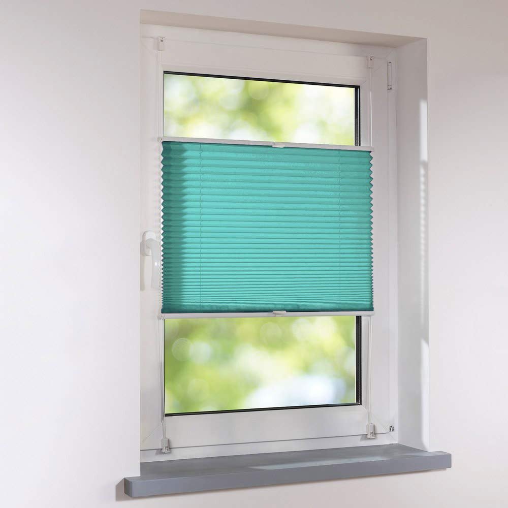 UNIVERSAL Klemmfix Pleated Blind, No Drilling, 20 x 100 cm, Turquoise