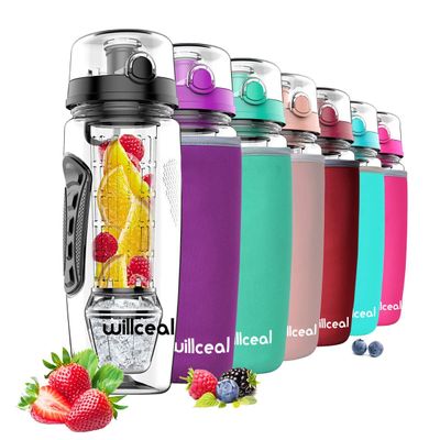 willceal 945 ml Fruit Infuser Water Bottle with Removable Ice Gel Ball, Black