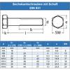 30 M8 x 220 Hex Bolts with Shank, DIN 931, A2 Stainless Steel view 2