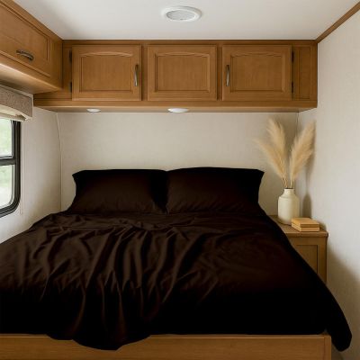 RV Bunk Bed Sheets (28 x 75 in), 10–12 in Pocket, 100% Egyptian Cotton, 4-Piece, Chocolate Brown