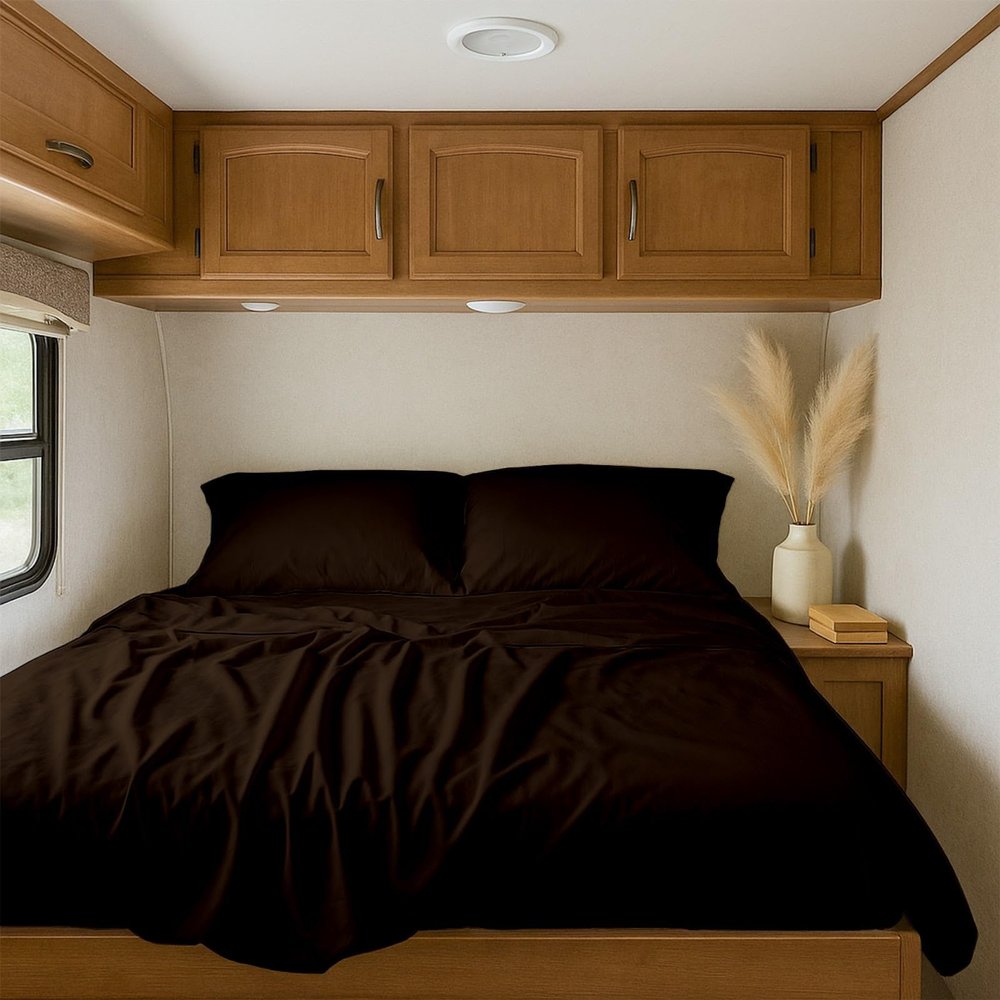 RV Bunk Bed Sheets (28 x 75 in), 10–12 in Pocket, 100% Egyptian Cotton, 4-Piece, Chocolate Brown