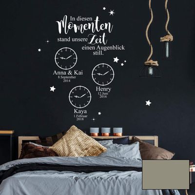 Wall Decal “In These Moments, Time Stood Still for a Moment” with Custom Details, M2441, Medium Gray, XL (55.1 in H x 42.1 in W)