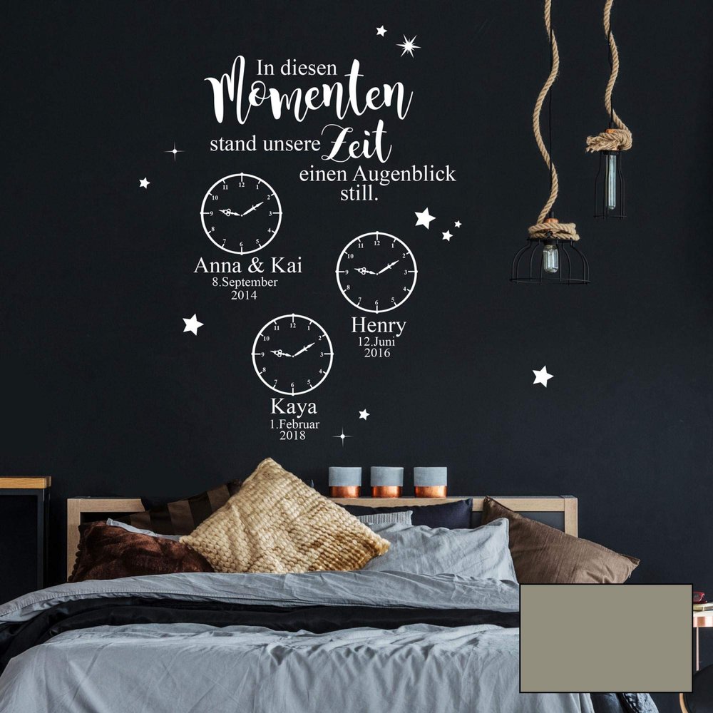 Wall Decal “In These Moments, Time Stood Still for a Moment” with Custom Details, M2441, Medium Gray, XL (55.1 in H x 42.1 in W)