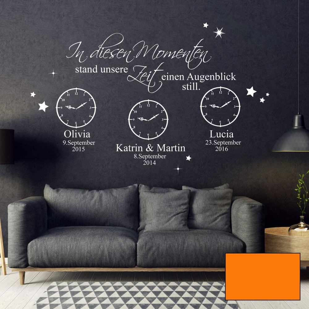 Wall Decal “In These Moments, Our Time Stood Still” M2443 – Custom Details, Orange, Size L (76 cm H x 120 cm W)
