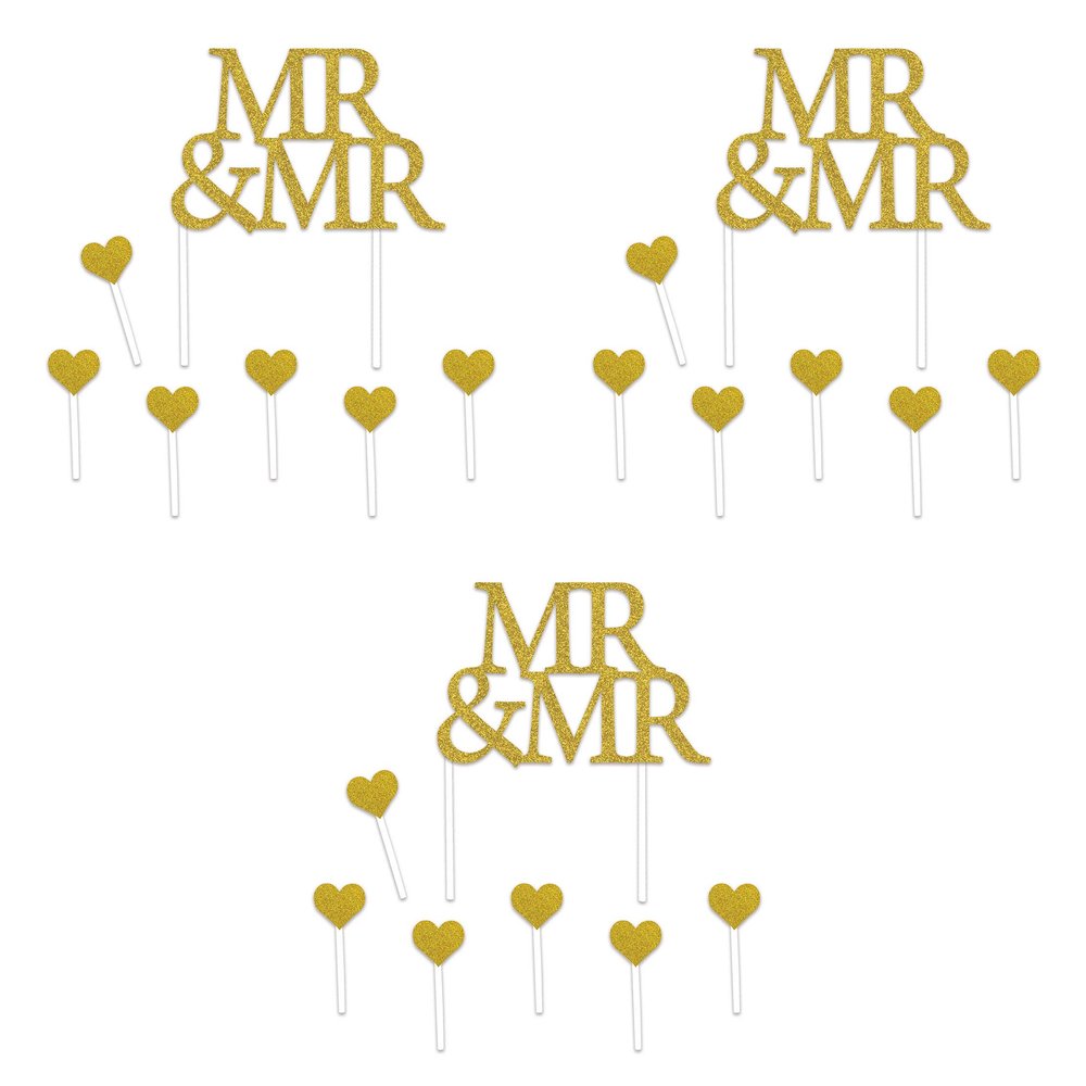 Beistle 53474 Mr. Cake Toppers, 3-Piece, 14 x 21.6 cm, Gold/White