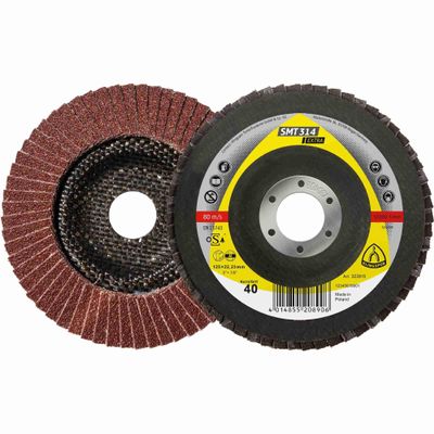 10 x Klingspor SMT 314 Flap Discs, 115 x 22.23 mm, Grit 60, Curved