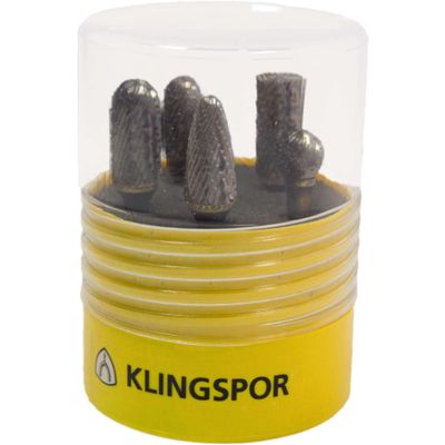 Klingspor HF100BOX5 Carbide Burr Set, 9.6 x 6 mm, Cross-Cut, Item 336927