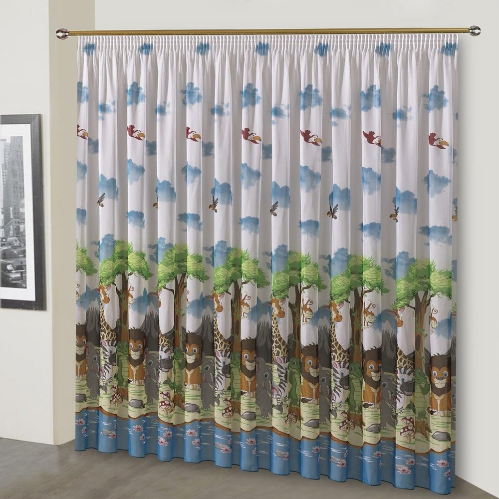 Custom-Made Children's Curtain, Jungle, Gather Tape (170 x 700 cm / H x W)