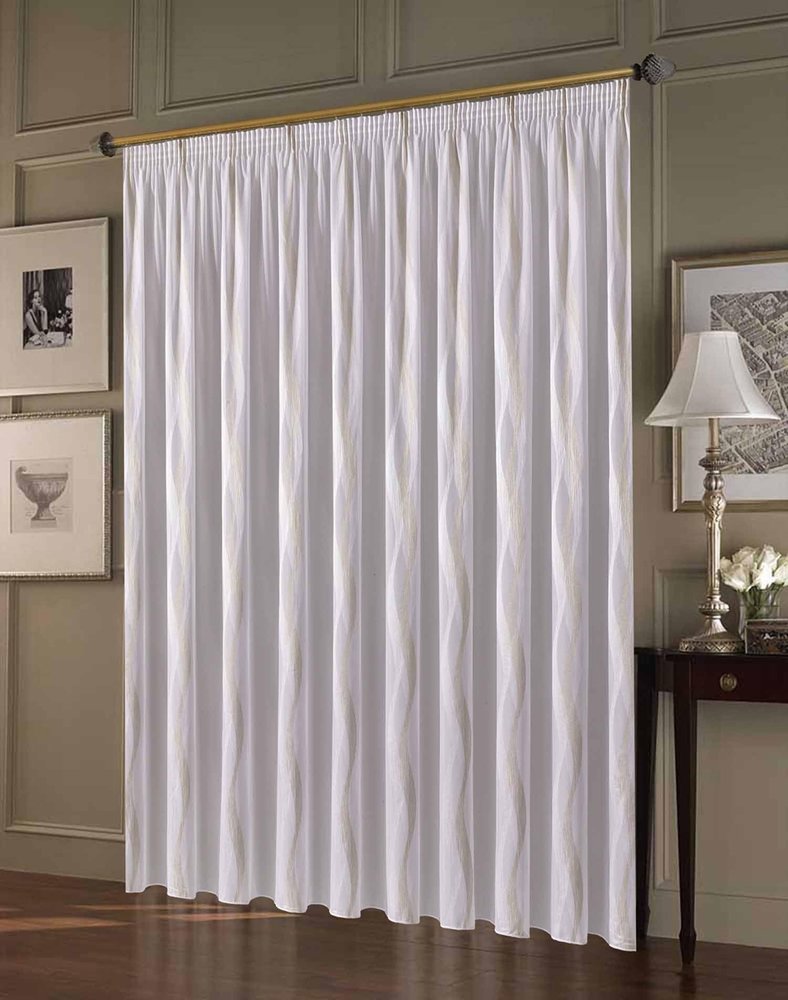 Custom-Made White Scherli Voile Sheer Curtain Lanciano, Gathering Tape, 90–295 cm High, 185 x 600 cm H x W