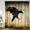 Abaysto Polyester Shower Curtain Set with Hooks, Black Raven Corvus Corax in Moonlight view 1