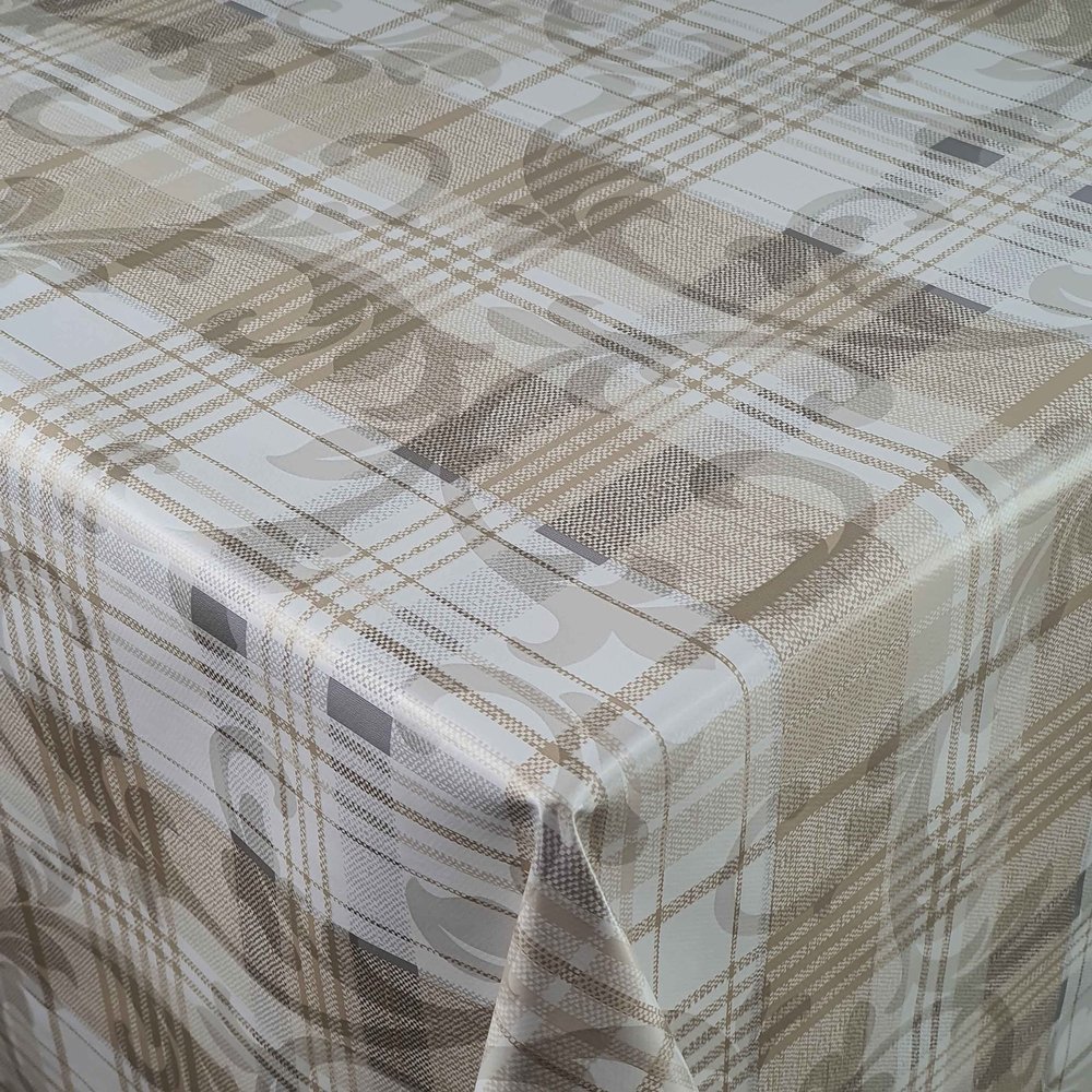 Paradiso Beige Plaid Oilcloth Tablecloth 140 x 150 cm, Rectangular
