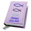 Evangelical Hymnal Cover, Blue Fish, Felt, Name Embroidered, Medium Edition, Lilac view 1