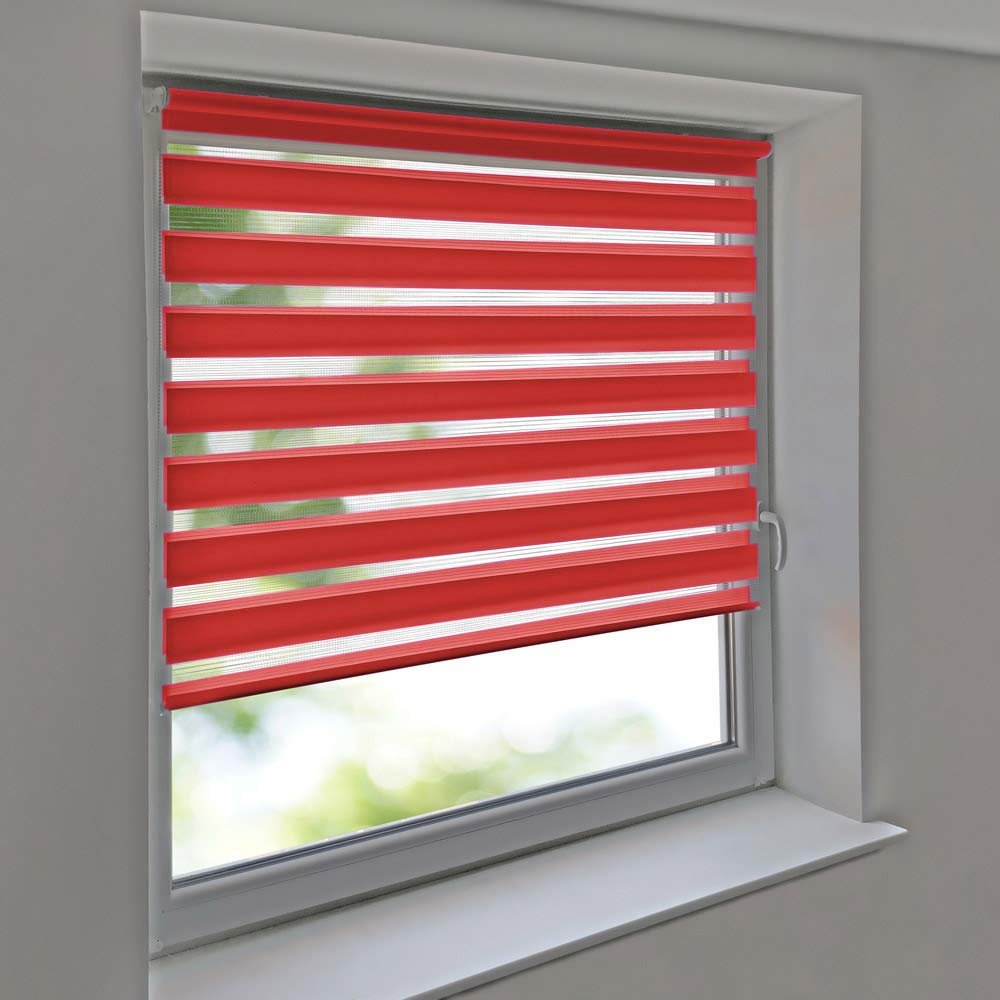 Sun Protection HH Double Roller Blind Klemmfix No Drilling Vario Side Chain, 90 x 130 cm, Red