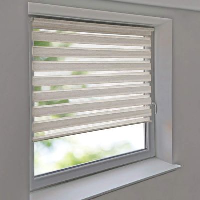No-Drill Double Roller Blind, Vario Side-Chain Duo Blind, 160 x 220 cm, Linen-Texture Cream