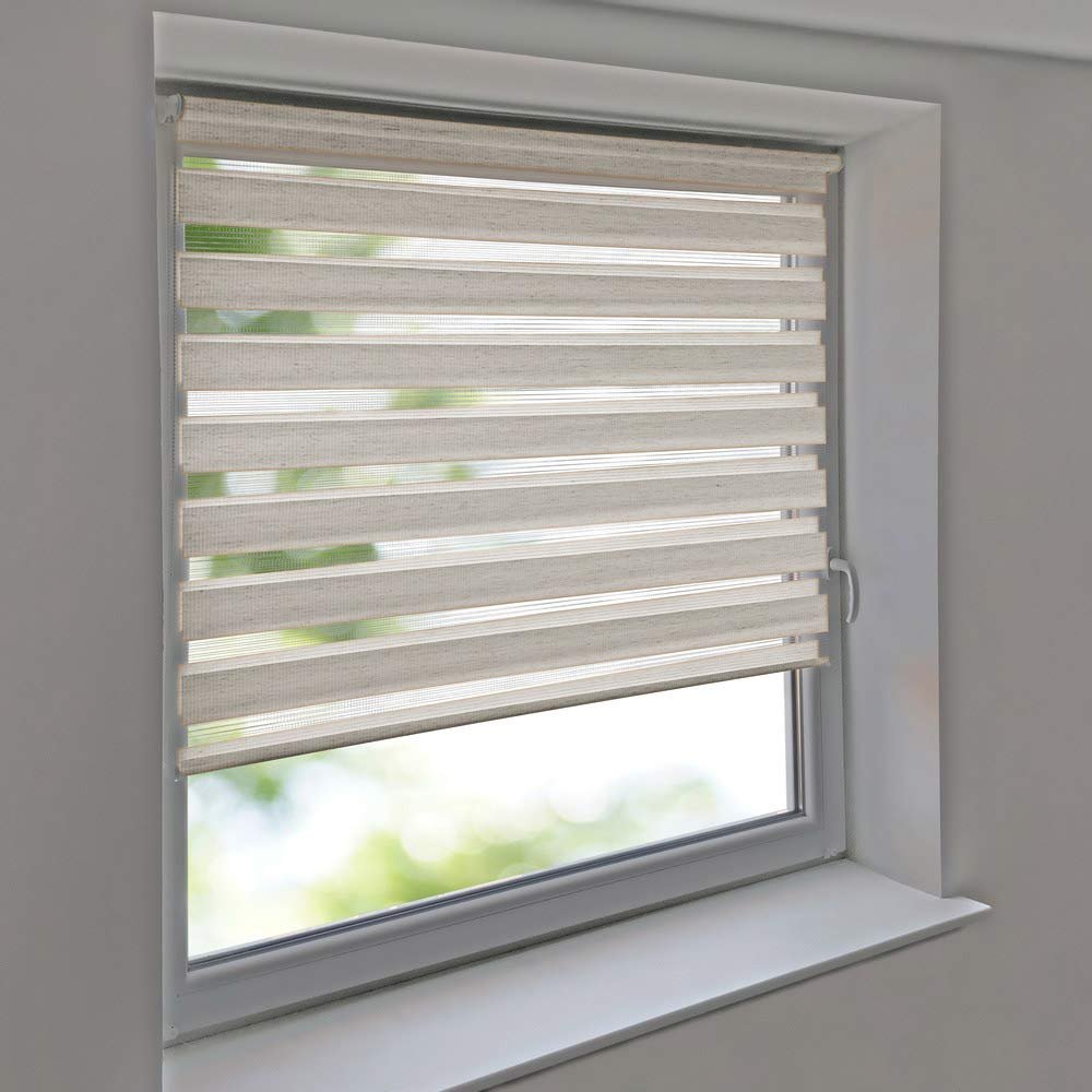 No-Drill Double Roller Blind, Vario Side-Chain Duo Blind, 160 x 220 cm, Linen-Texture Cream