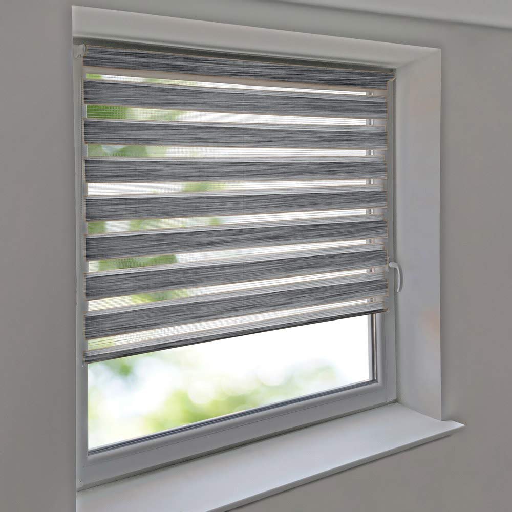 Klemmfix Duo Roller Blind, No Drilling, Side Chain, 140 x 190 cm, Linen-Texture Gray