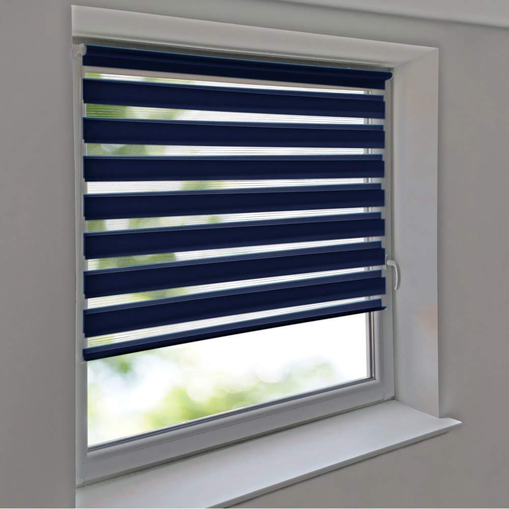 Klemmfix Double Roller Shade, No Drilling, Vario Chain Control, 50 x 210 cm, Dark Blue