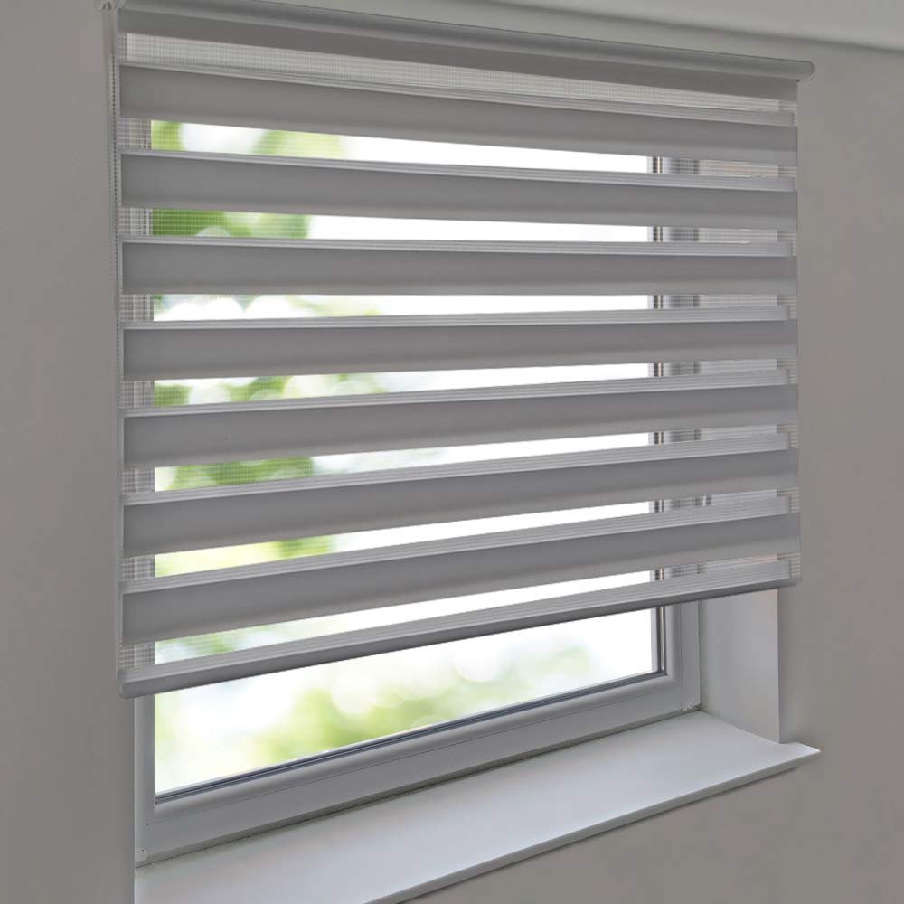 Premium Double Roller Blind 125 x 190 cm, Light Gray, Free-Hanging Duo Blind