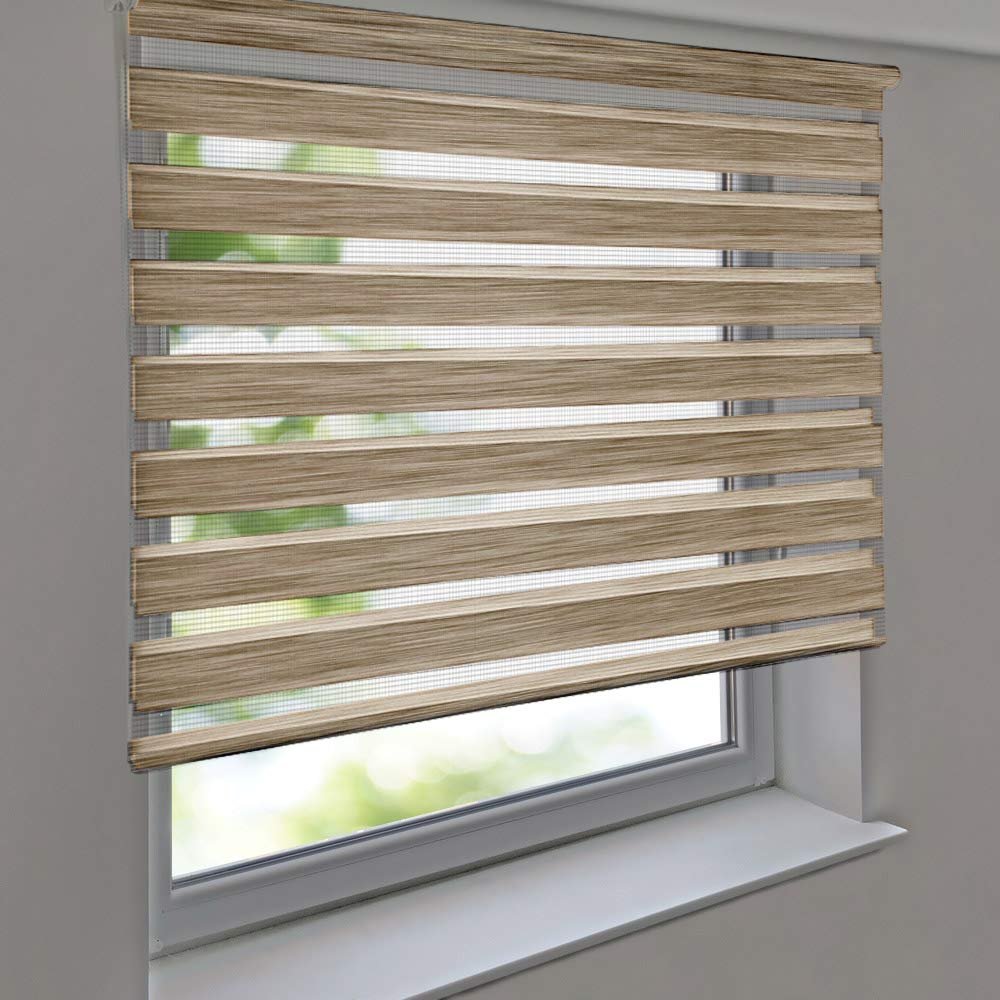 Premium Duo Roller Blind 160 x 220 cm, Linen Texture, Brown