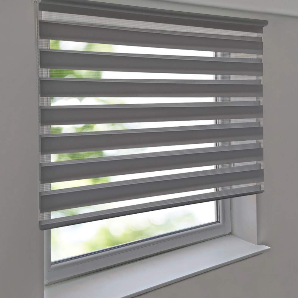 Premium Double Roller Blind 125 x 150 cm, Gray – Free-Hanging Duo Roller with Side Pull