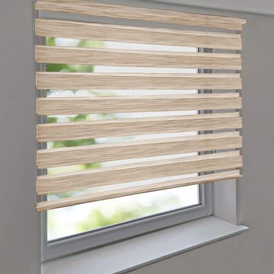 Premium Dual-Layer Roller Shade 115 x 210 cm, Beige Linen Texture, Vario Side Chain Pull, Wall/Ceiling Mount