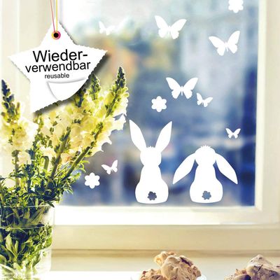WallTattoo Loft Reusable Window Stickers: Bunnies, Butterflies & Flowers