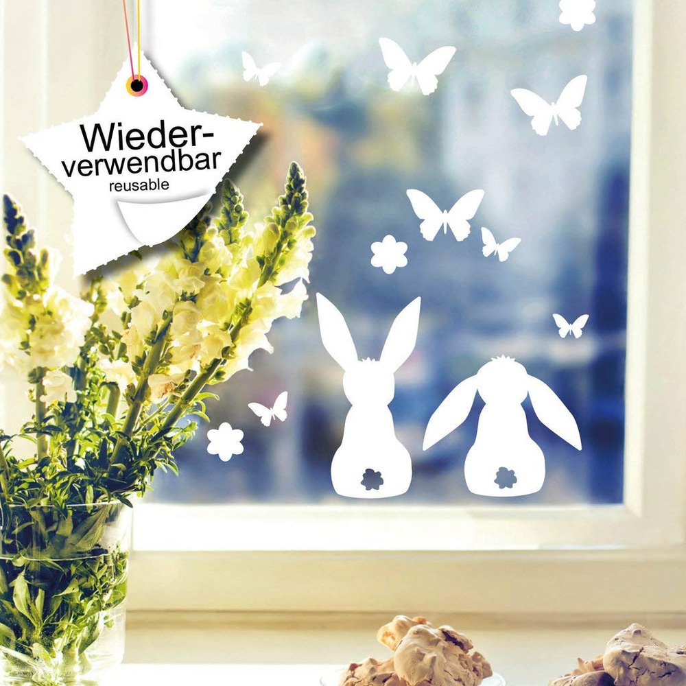 WallTattoo Loft Reusable Window Stickers: Bunnies, Butterflies & Flowers
