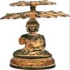 Exotic India Tibetan Buddhist Lord Buddha Seated Under a Tree - Brass Statue - Green Gold view 1