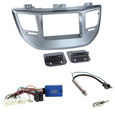 2-DIN Car Radio Installation Kit for Hyundai Tucson TL from 07/2015, Silver Fascia, China Steering Wheel Adapter