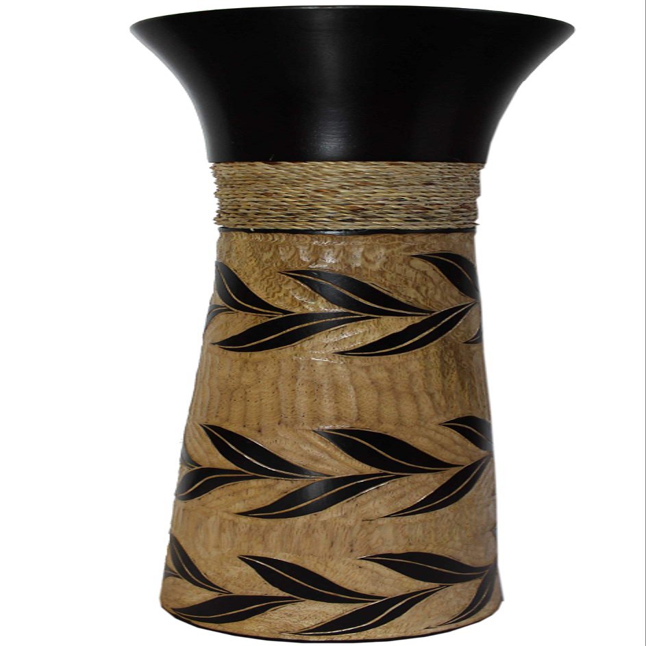 Wooden Flower Vase, Floor Vase, Table Vase, Decorative Vase, Mango Wood (Beige/Dark Brown 30, 17 x 17 x 76 cm)