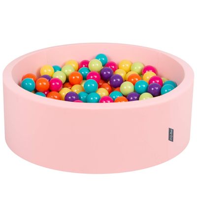 KiddyMoon Ball Pit 90 x 30 cm with 300 7 cm Balls, Round Ball Pool for Babies and Children, Pink/Light Green/Yellow/Turquoise/Orange/Dark Pink/Violet