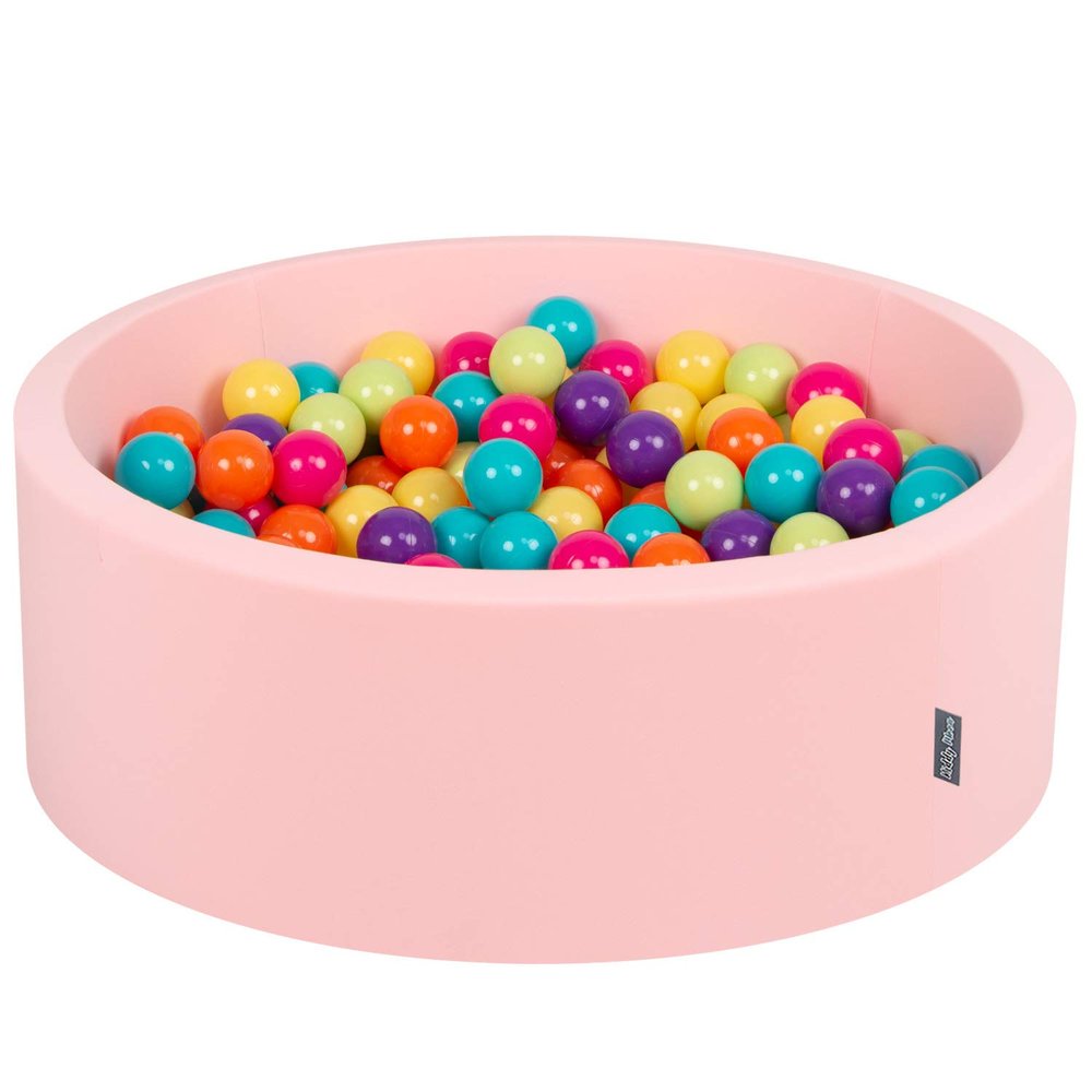 KiddyMoon Ball Pit 90 x 30 cm with 300 7 cm Balls, Round Ball Pool for Babies and Children, Pink/Light Green/Yellow/Turquoise/Orange/Dark Pink/Violet