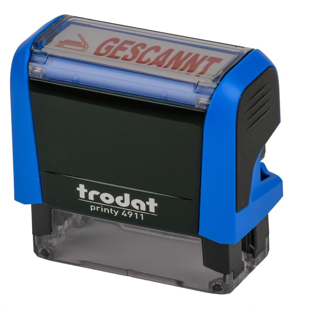 Trodat Printy 4912 Sky Blue, Red “SCANNED” Symbol