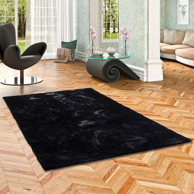 Pergamon Luxury Super Soft Plush Rug, Black, 7 Sizes