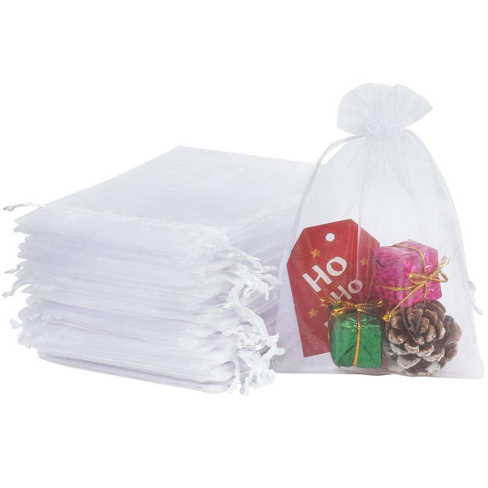HRX 100-Pack White Organza Bags, 10 x 15 cm, Drawstring Jewelry & Gift Bags