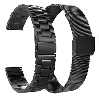 VIGOSS 20mm Metal Bands Compatible with Samsung Galaxy Watch 7/6/5/4/FE, 40mm/44mm, for Women and Men, Stainless Steel and Mesh Watch Bands, Black, 2-Pack