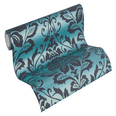 A.S. Création BEAUTIFUL WALLS Baroque Wallpaper with Ornaments, Neo-Baroque/Rococo, Blue-Gray, Textured, 369105