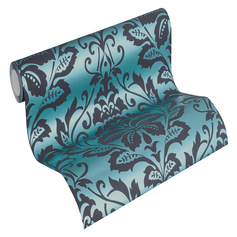 A.S. Création BEAUTIFUL WALLS Baroque Wallpaper with Ornaments, Neo-Baroque/Rococo, Blue-Gray, Textured, 369105