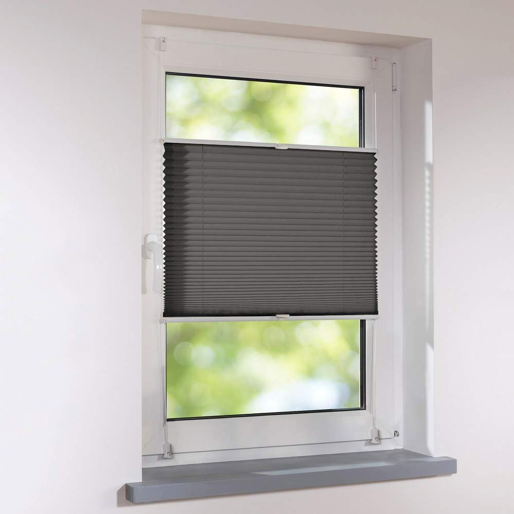 Tensioned Pleated Blind, Made to Measure – UNIVERSAL Clamp-Fix, No Drilling, 137 x 160 cm, Anthracite