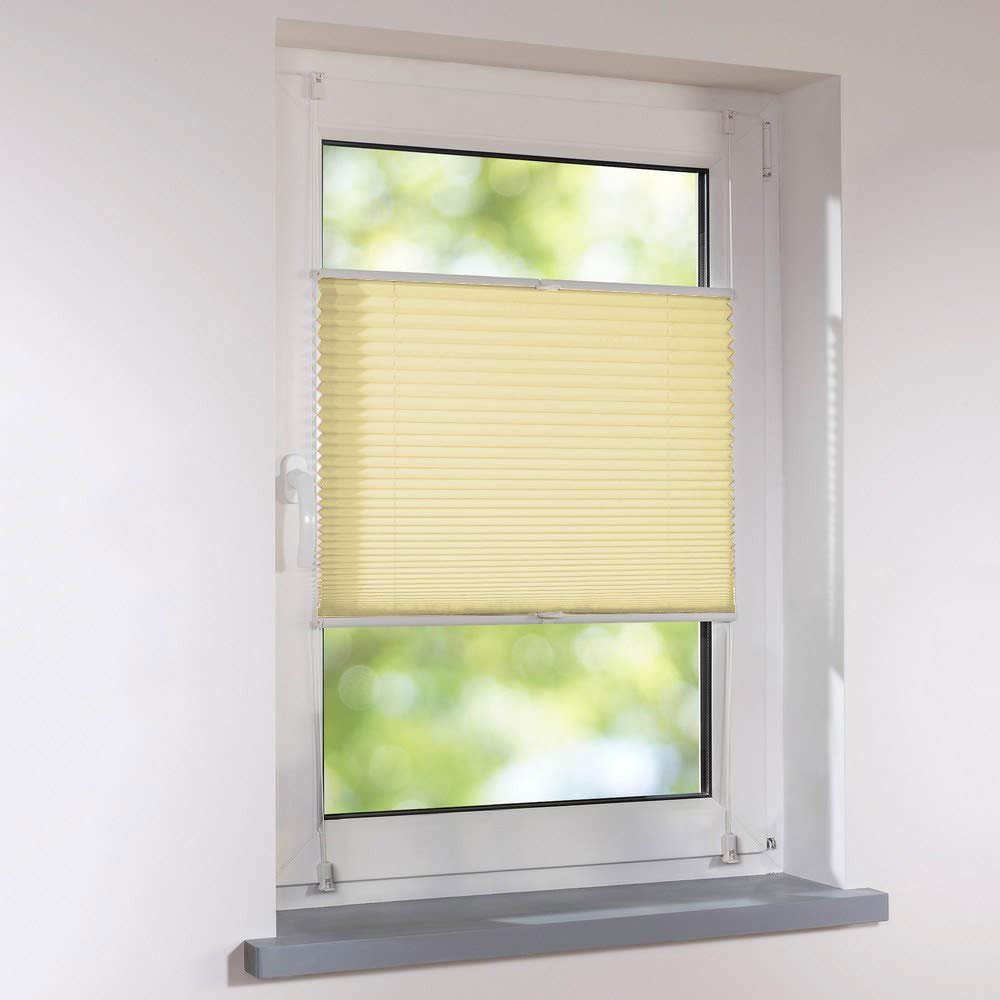 Tensioned Pleated Blind - Klemmfix UNIVERSAL Made-to-Measure, No Drilling, 36 x 220 cm, Apricot