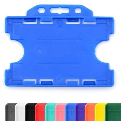 CKB LTD Rigid Double-Sided Open-Face ID Card Holder, Horizontal, Blue, 100 Pack