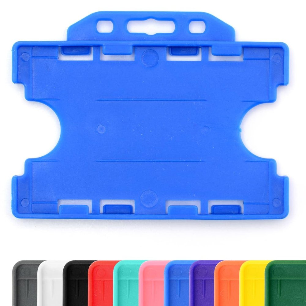 CKB LTD Rigid Double-Sided Open-Face ID Card Holder, Horizontal, Blue, 100 Pack